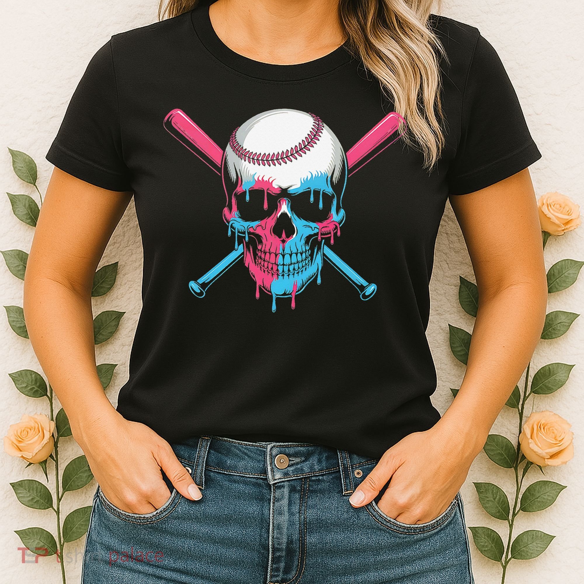Ice Cream Baseball Fun Summer Sports Dessert Dripping Skull Women's T-Shirt