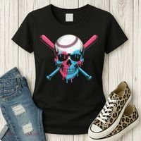 Ice Cream Baseball Fun Summer Sports Dessert Dripping Skull Women's T-Shirt thumb 3