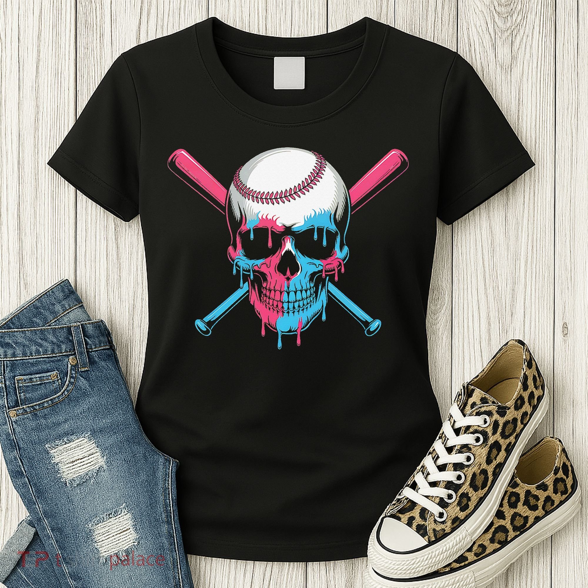 Ice Cream Baseball Fun Summer Sports Dessert Dripping Skull Women's T-Shirt