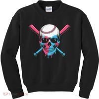 Ice Cream Baseball Fun Summer Sports Dessert Dripping Skull Kids Sweatshirt thumb 0