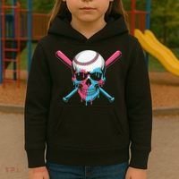 Ice Cream Baseball Fun Summer Sports Dessert Dripping Skull Kids Hoodie thumb 3