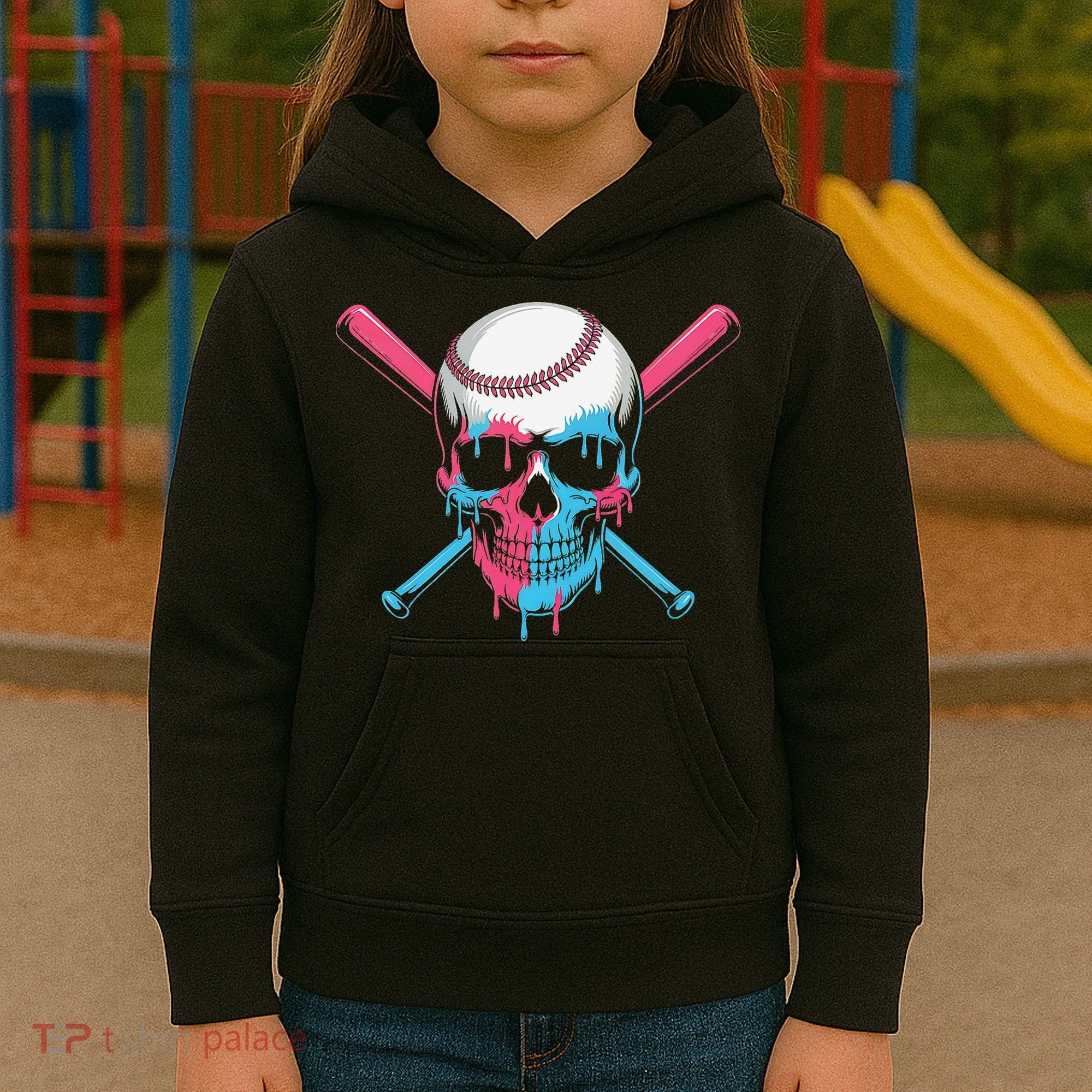 Ice Cream Baseball Fun Summer Sports Dessert Dripping Skull Kids Hoodie