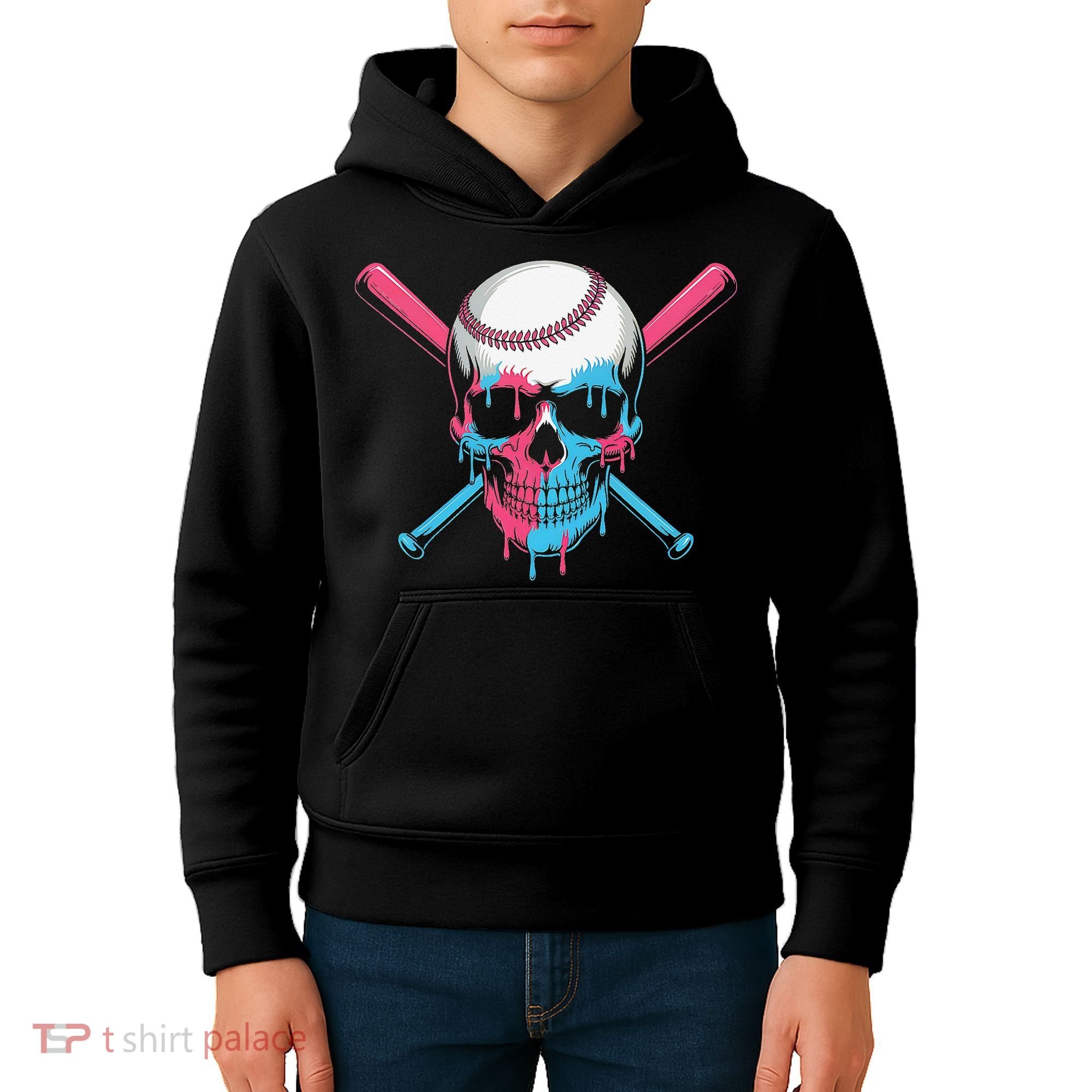 Ice Cream Baseball Fun Summer Sports Dessert Dripping Skull Kids Hoodie