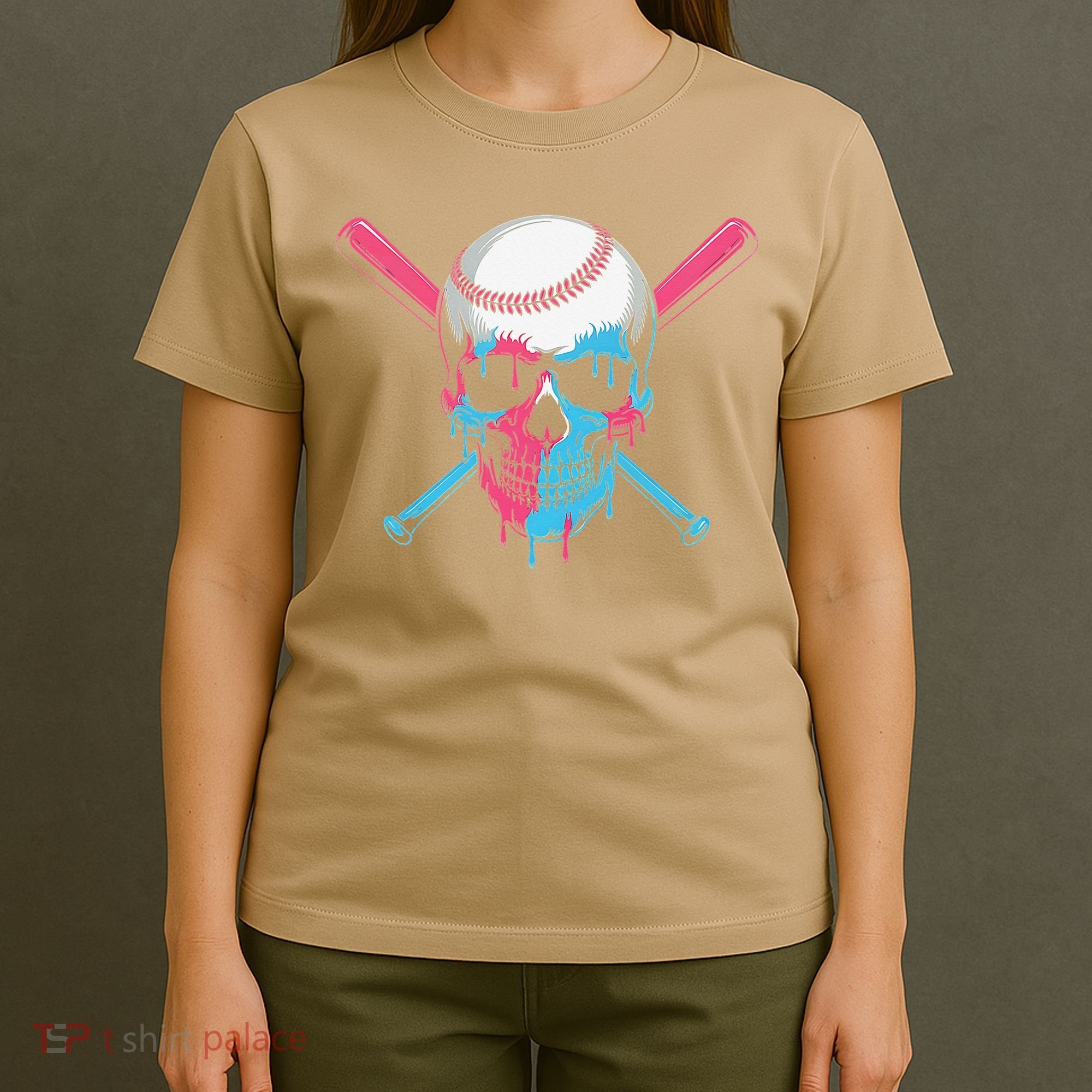 Ice Cream Baseball Fun Summer Sports Dessert Dripping Skull T-Shirt