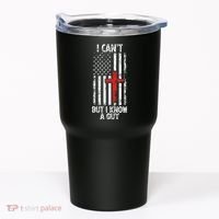 I Can't But I Know A Guy Jesus Cross Christian USA Flag Tumbler thumb 0