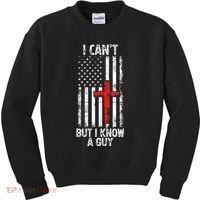 I Can't But I Know A Guy Jesus Cross Christian USA Flag Kids Sweatshirt thumb 0