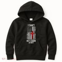 I Can't But I Know A Guy Jesus Cross Christian USA Flag Kids Hoodie thumb 0