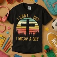 I Can't But I Know A Guy Jesus Cross Funny Christian Kids T-Shirt thumb 3