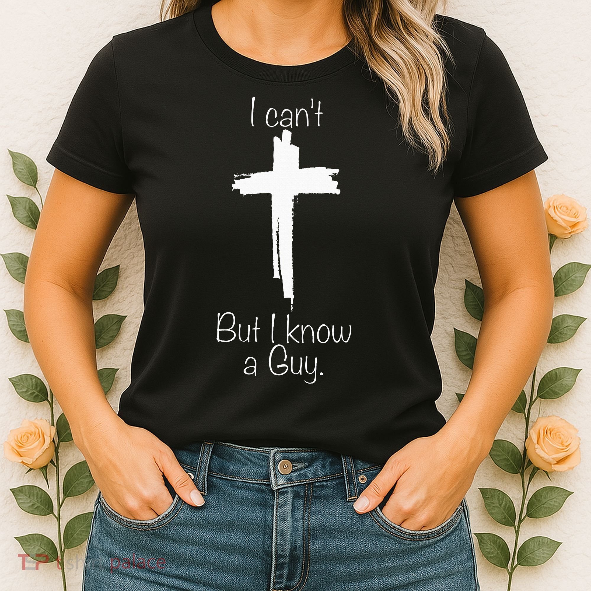 I Can't But I Know A Guy Jesus Cross Funny Christian Women's T-Shirt