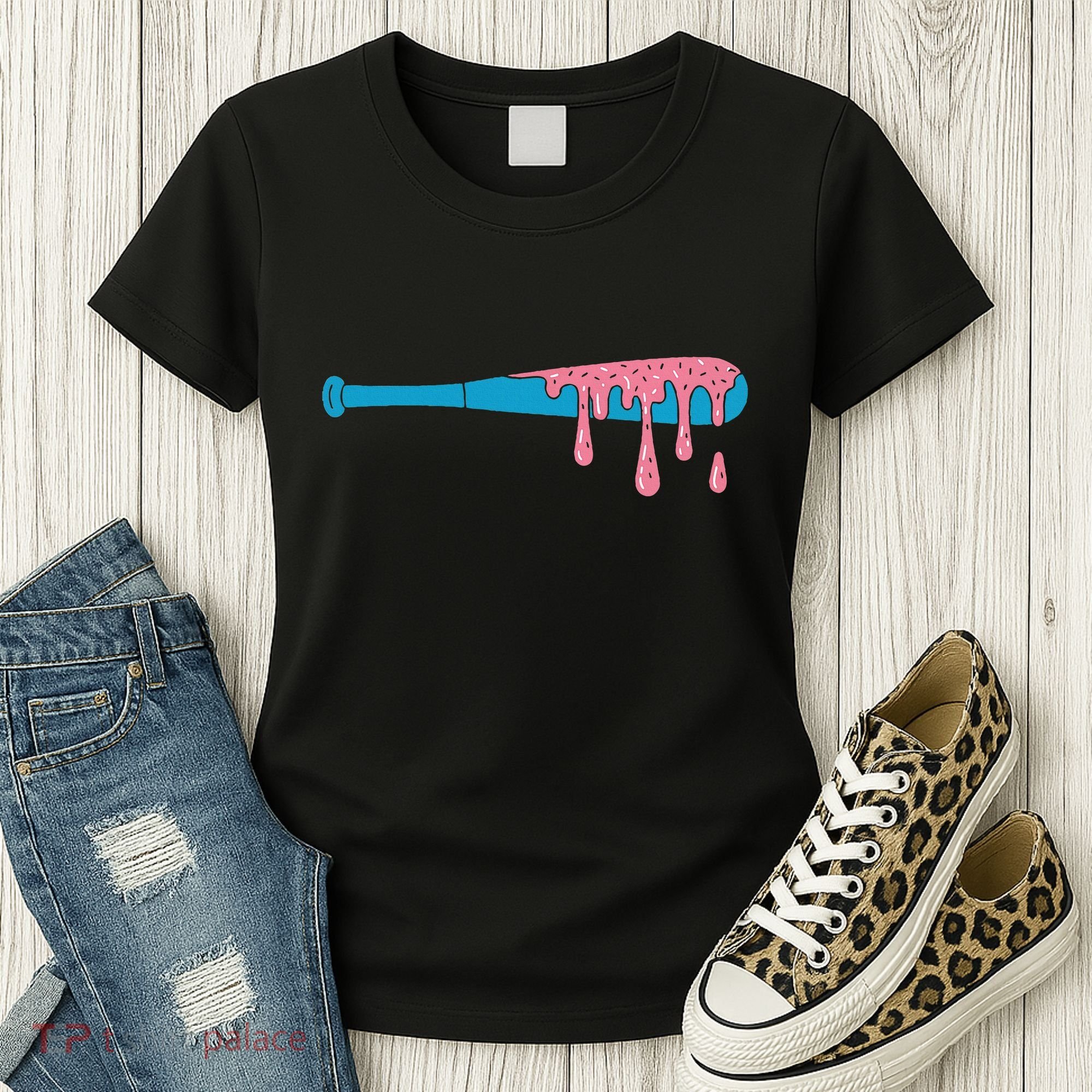 Ice Cream Baseball Bat With Baseball Sprinkles Drip Women's T-Shirt
