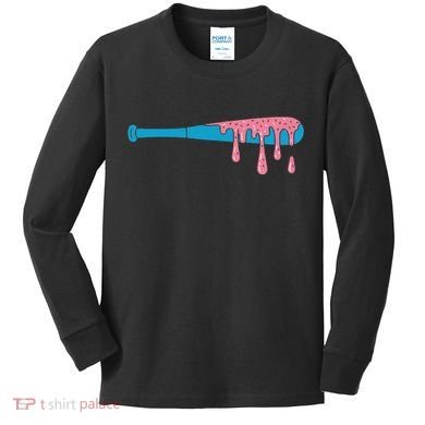Ice Cream Baseball Bat With Baseball Sprinkles Drip Kids Long Sleeve Shirt