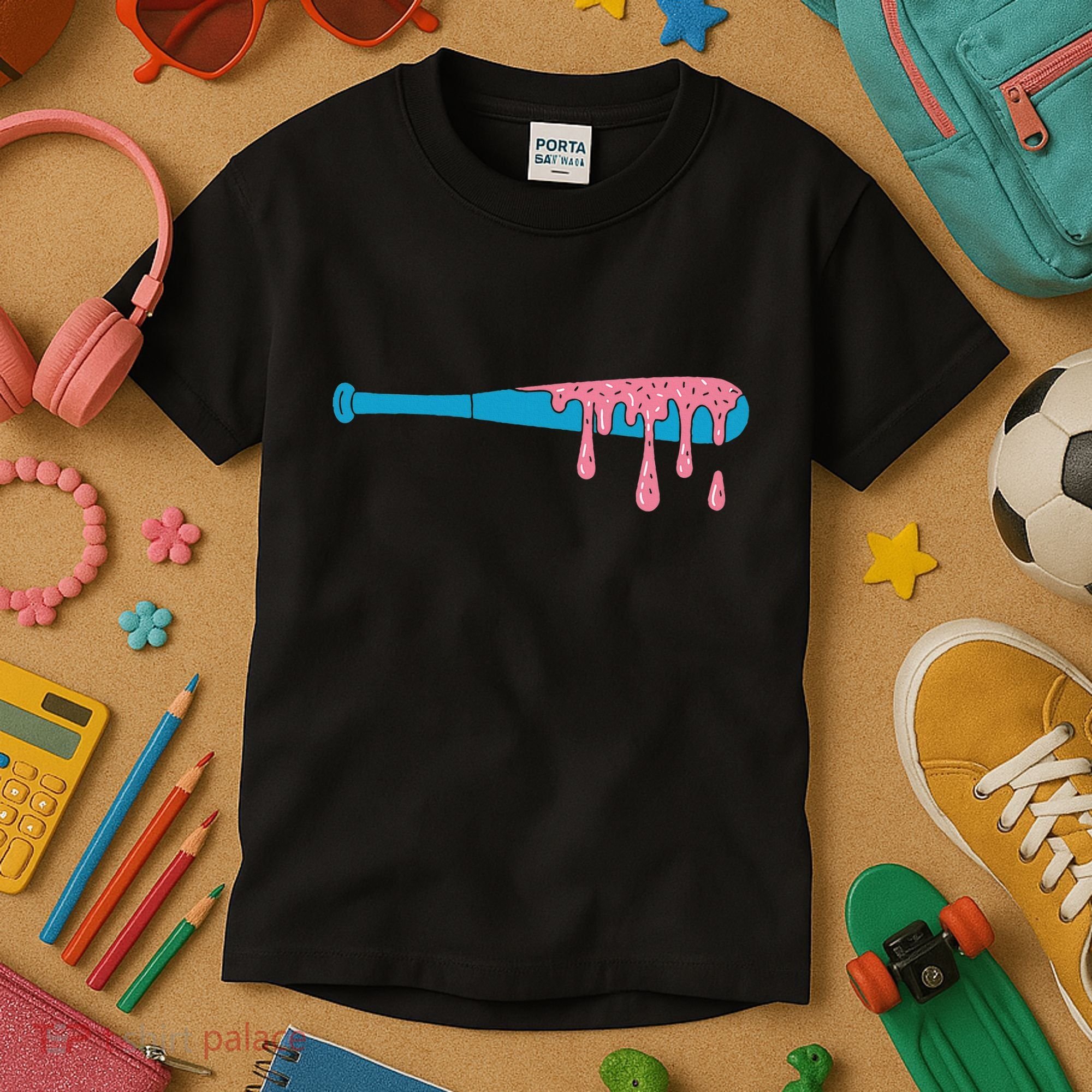 Ice Cream Baseball Bat With Baseball Sprinkles Drip Kids T-Shirt