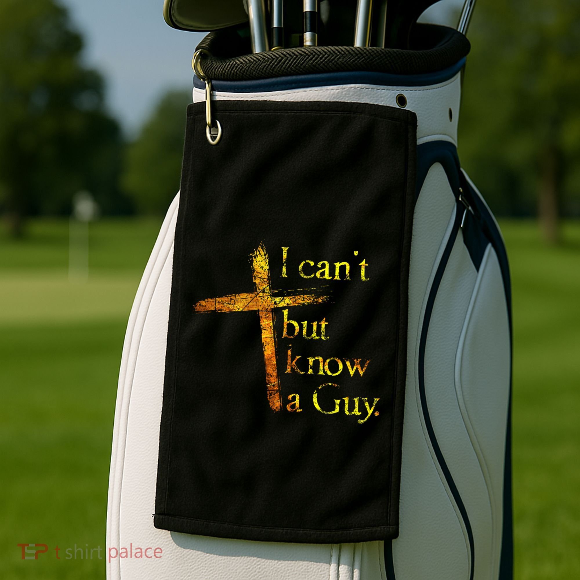 I Cant But I Know A Guy Jesus Cross Funny Christian Golf Towel