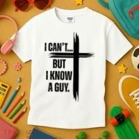 I Cant But I Know A Guy Christian Faith Cross Kids T-Shirt thumb 3