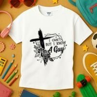 I Cant But I Know A Guy Jesus Cross Funny Christian Kids T-Shirt thumb 3