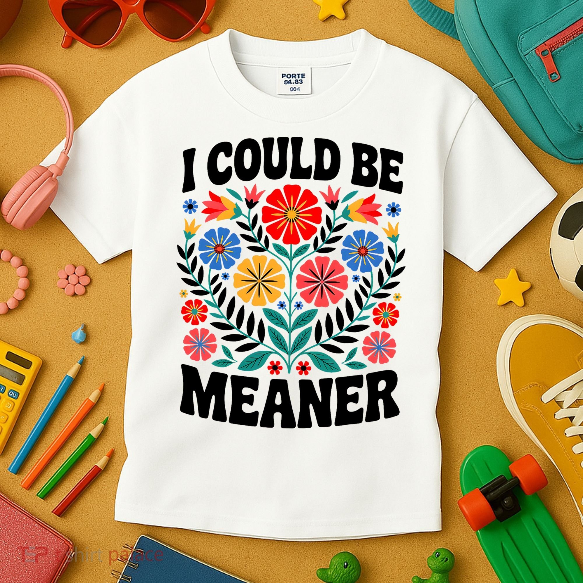 I Could Be Meaner Floral Humor Quote Funny  Kids T-Shirt