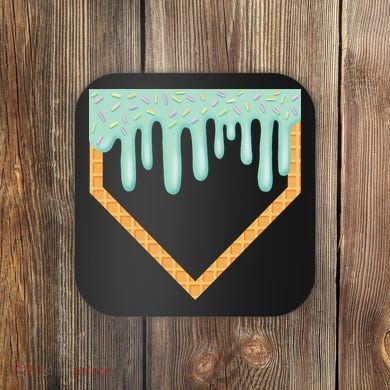 Ice Cream Baseball Drip Home Plate Baseball Dripping Coaster