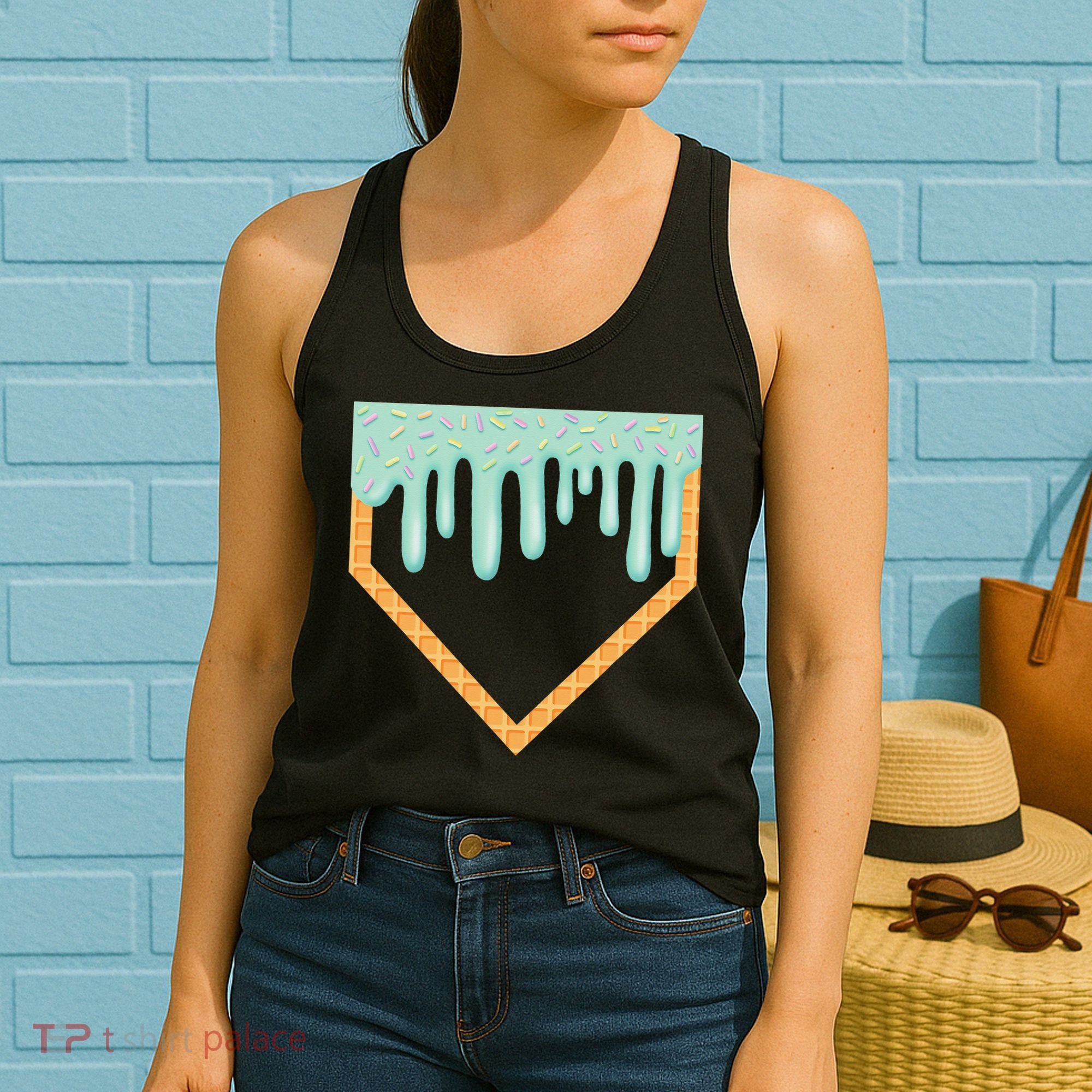 Ice Cream Baseball Drip Home Plate Baseball Dripping Women's Tank Top