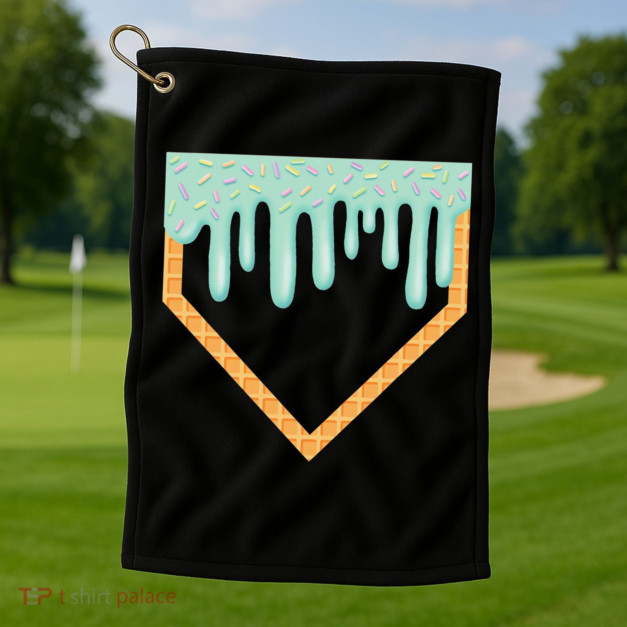 Ice Cream Baseball Drip Home Plate Baseball Dripping Golf Towel