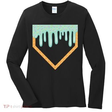 Ice Cream Baseball Drip Home Plate Baseball Dripping Women's Long Sleeve Shirt