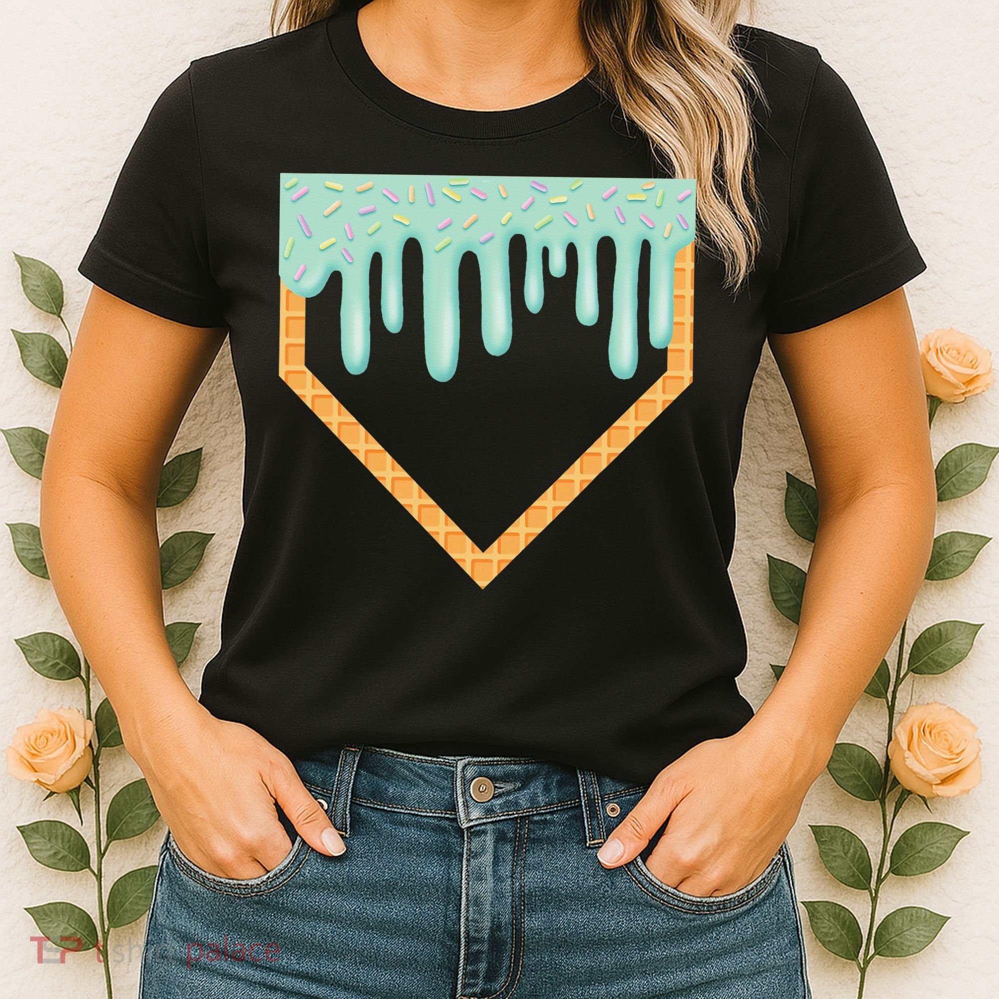 Ice Cream Baseball Drip Home Plate Baseball Dripping Women's T-Shirt