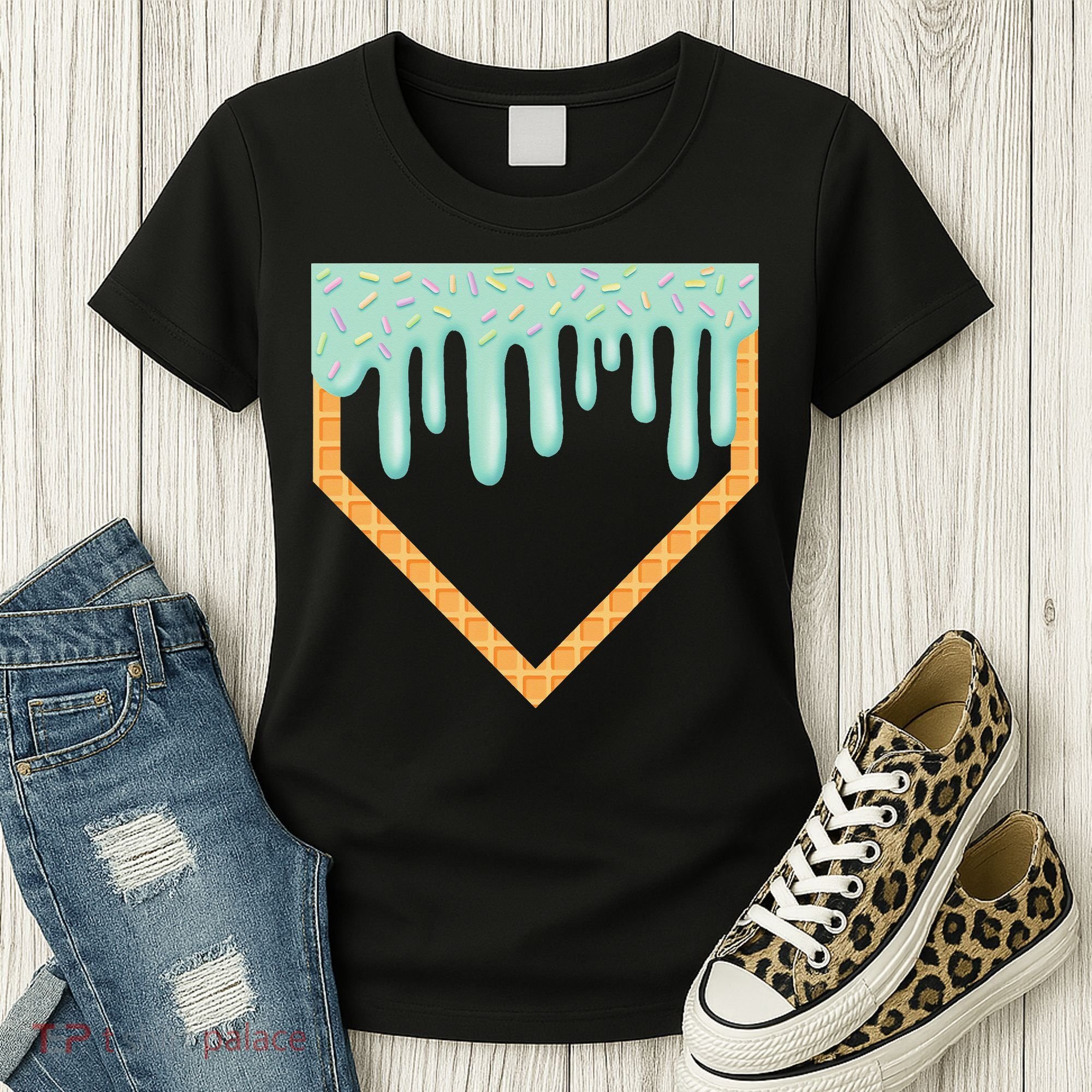 Ice Cream Baseball Drip Home Plate Baseball Dripping Women's T-Shirt