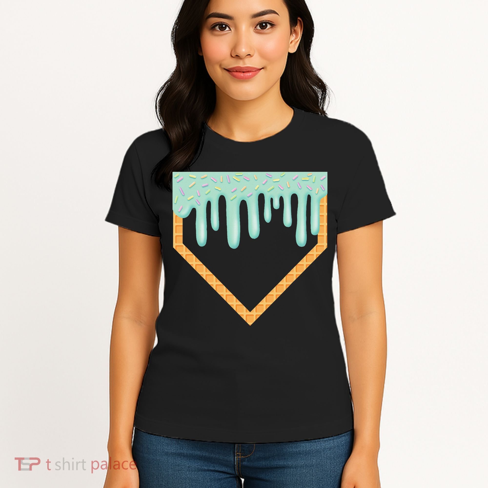 Ice Cream Baseball Drip Home Plate Baseball Dripping Women's T-Shirt