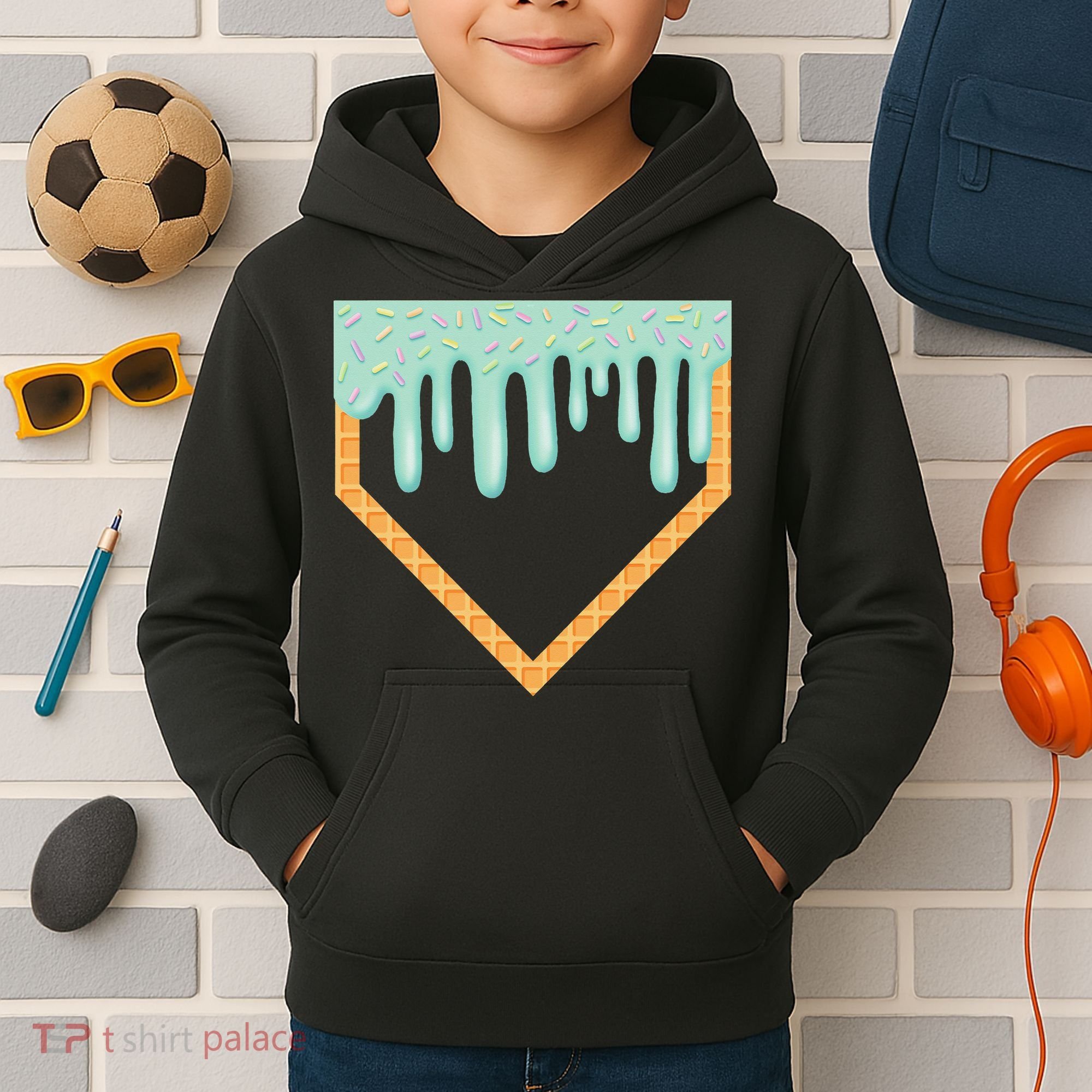 Ice Cream Baseball Drip Home Plate Baseball Dripping Kids Hoodie