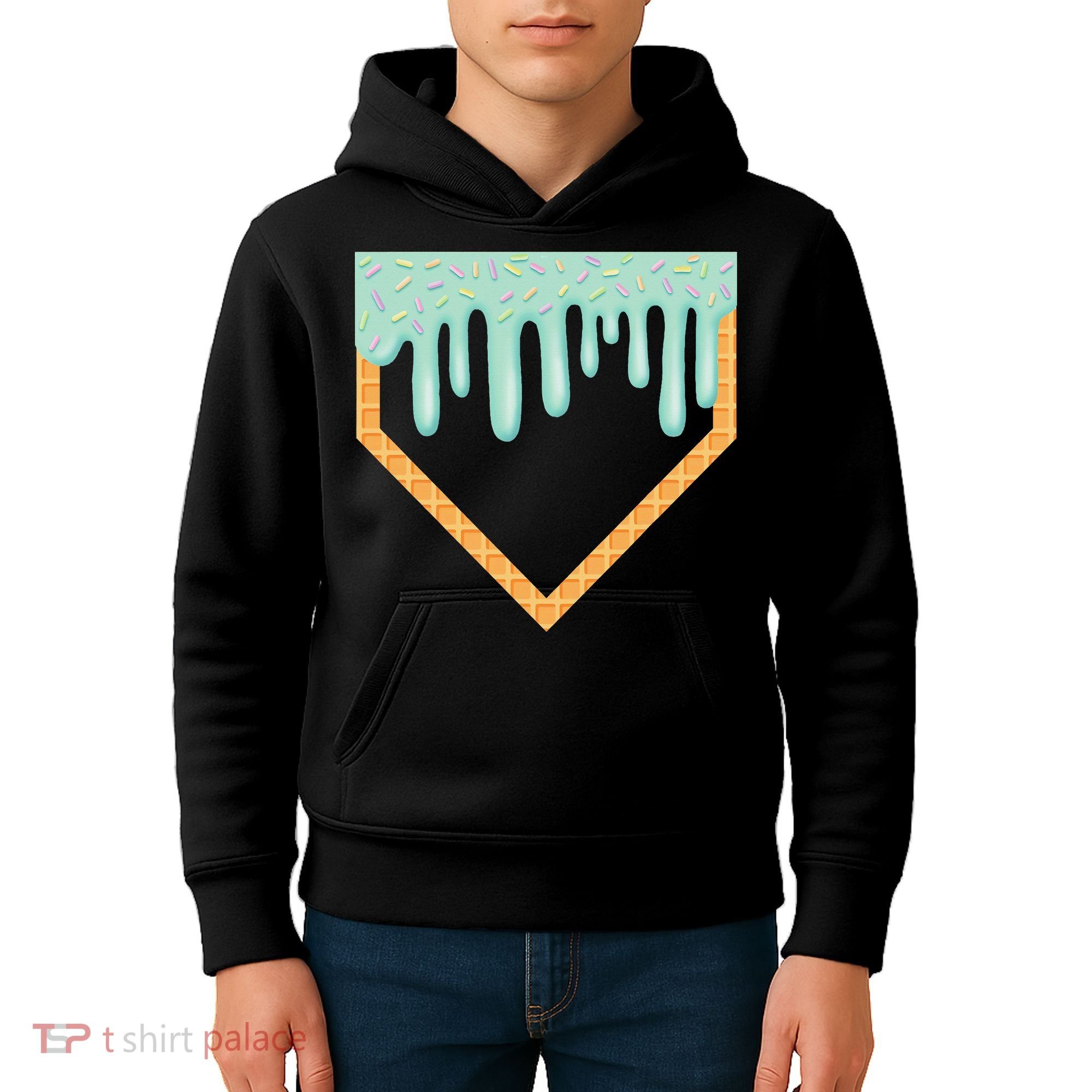 Ice Cream Baseball Drip Home Plate Baseball Dripping Kids Hoodie