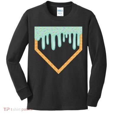 Ice Cream Baseball Drip Home Plate Baseball Dripping Kids Long Sleeve Shirt