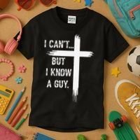I Can't But I Know a Guy Christian Faith Believer Religious Kids T-Shirt thumb 3