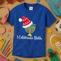I Celebrate Both Hanukkah Kids T-Shirt thumb 3