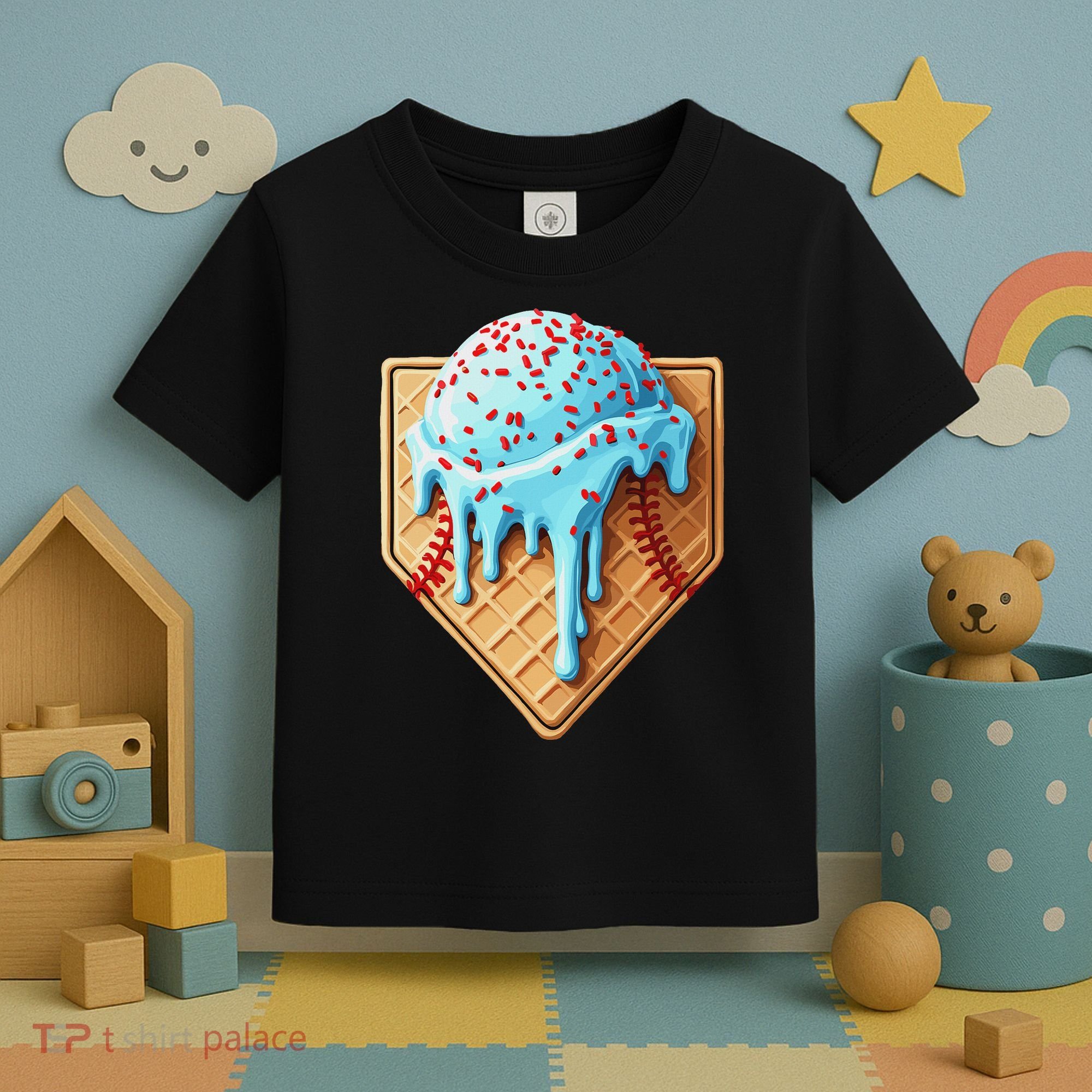 Ice Cream Baseball Drip Home Plate Dripping Toddler T-Shirt