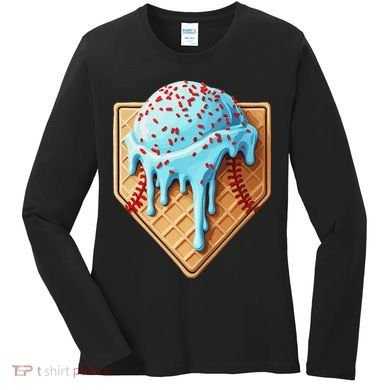 Ice Cream Baseball Drip Home Plate Dripping Women's Long Sleeve Shirt