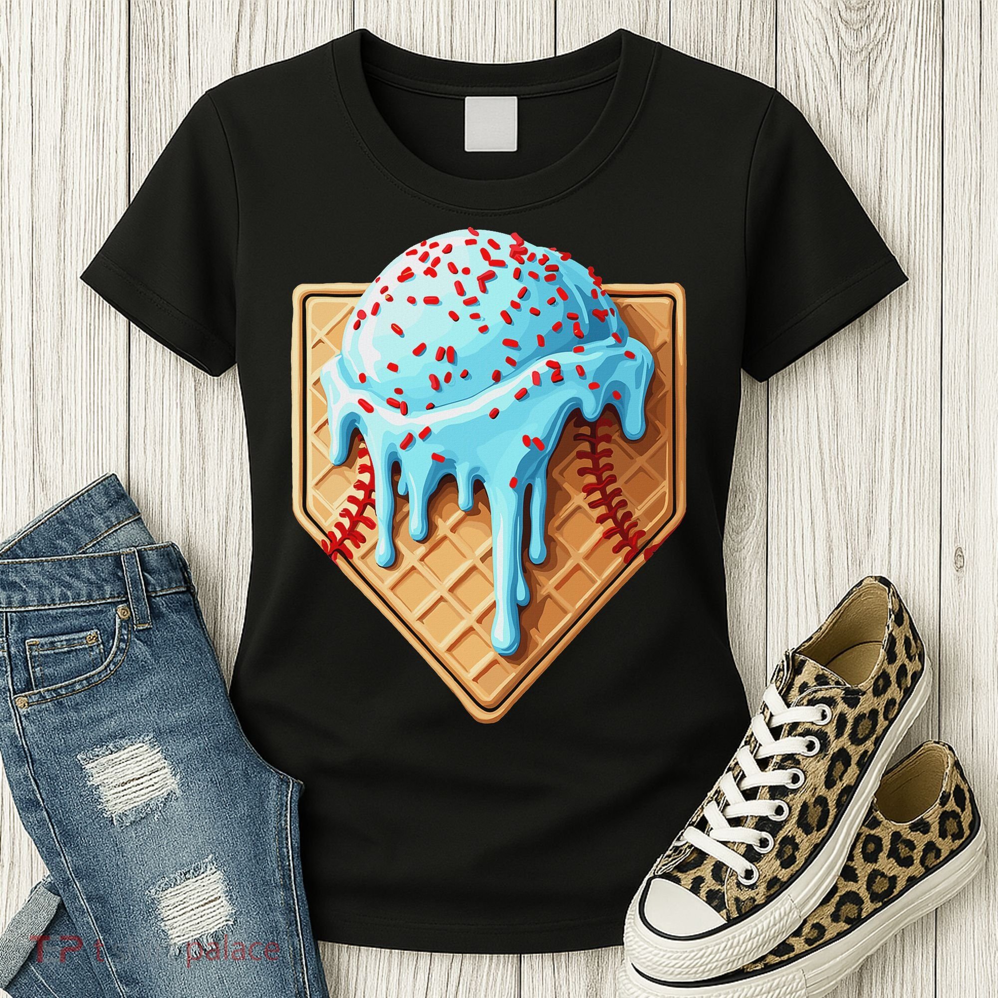 Ice Cream Baseball Drip Home Plate Dripping Women's T-Shirt