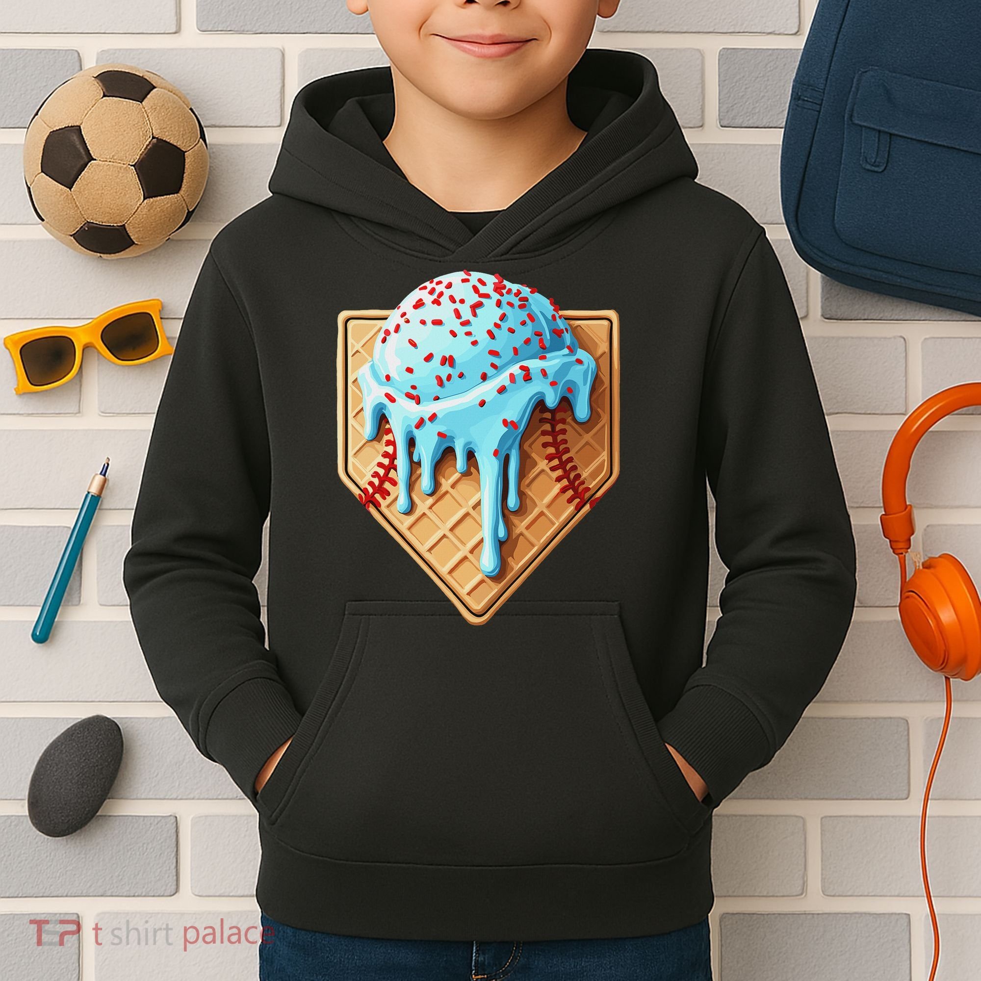 Ice Cream Baseball Drip Home Plate Dripping Kids Hoodie