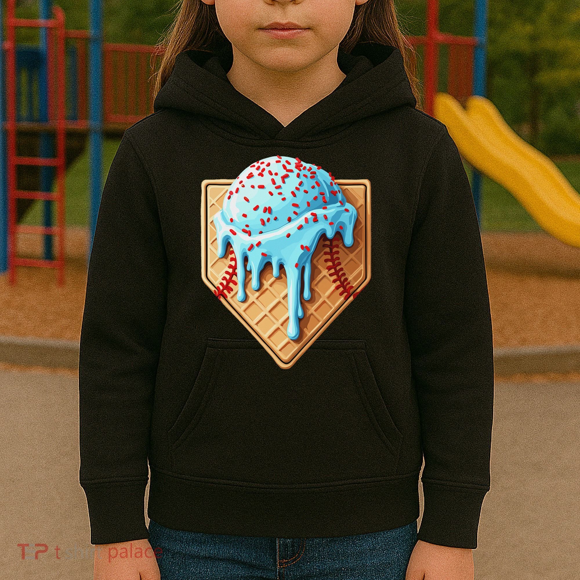 Ice Cream Baseball Drip Home Plate Dripping Kids Hoodie