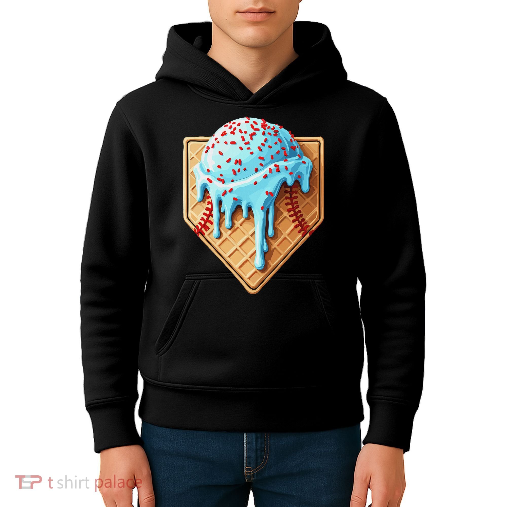 Ice Cream Baseball Drip Home Plate Dripping Kids Hoodie