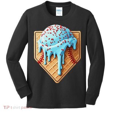 Ice Cream Baseball Drip Home Plate Dripping Kids Long Sleeve Shirt