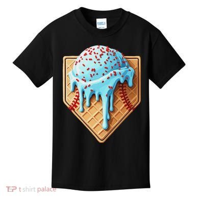 Ice Cream Baseball Drip Home Plate Dripping Kids T-Shirt