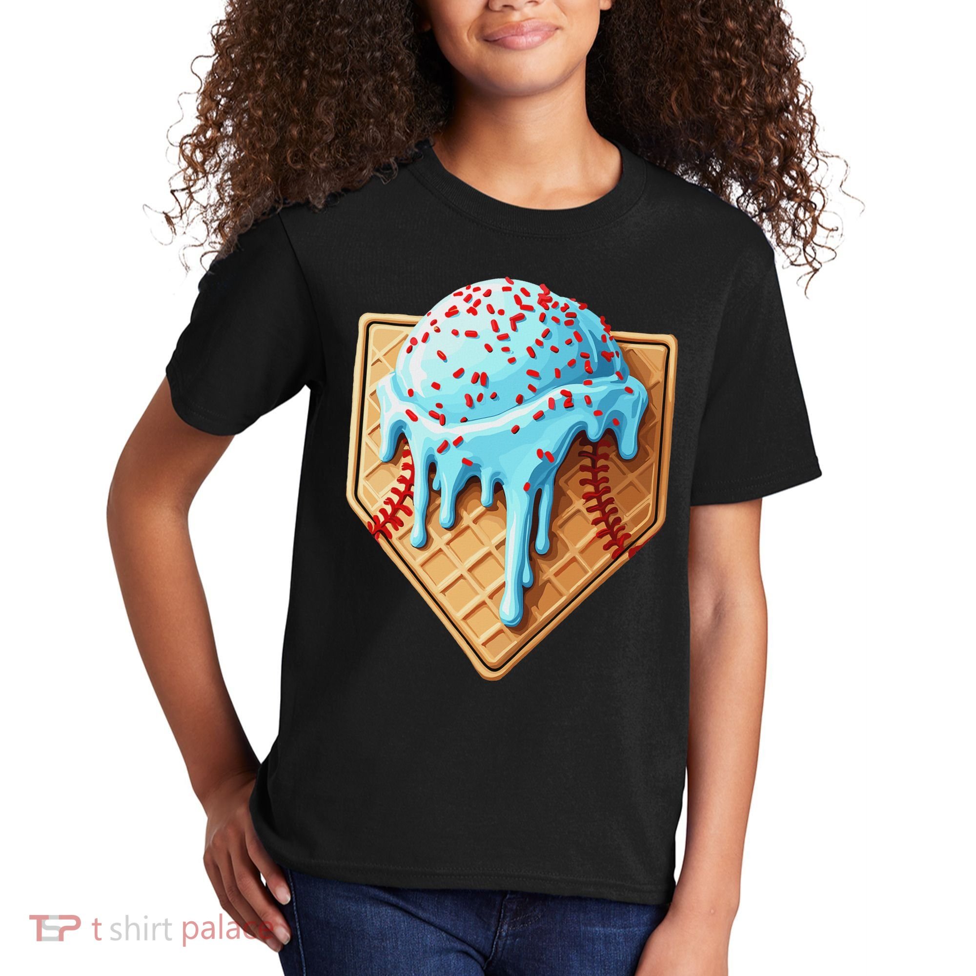 Ice Cream Baseball Drip Home Plate Dripping Kids T-Shirt