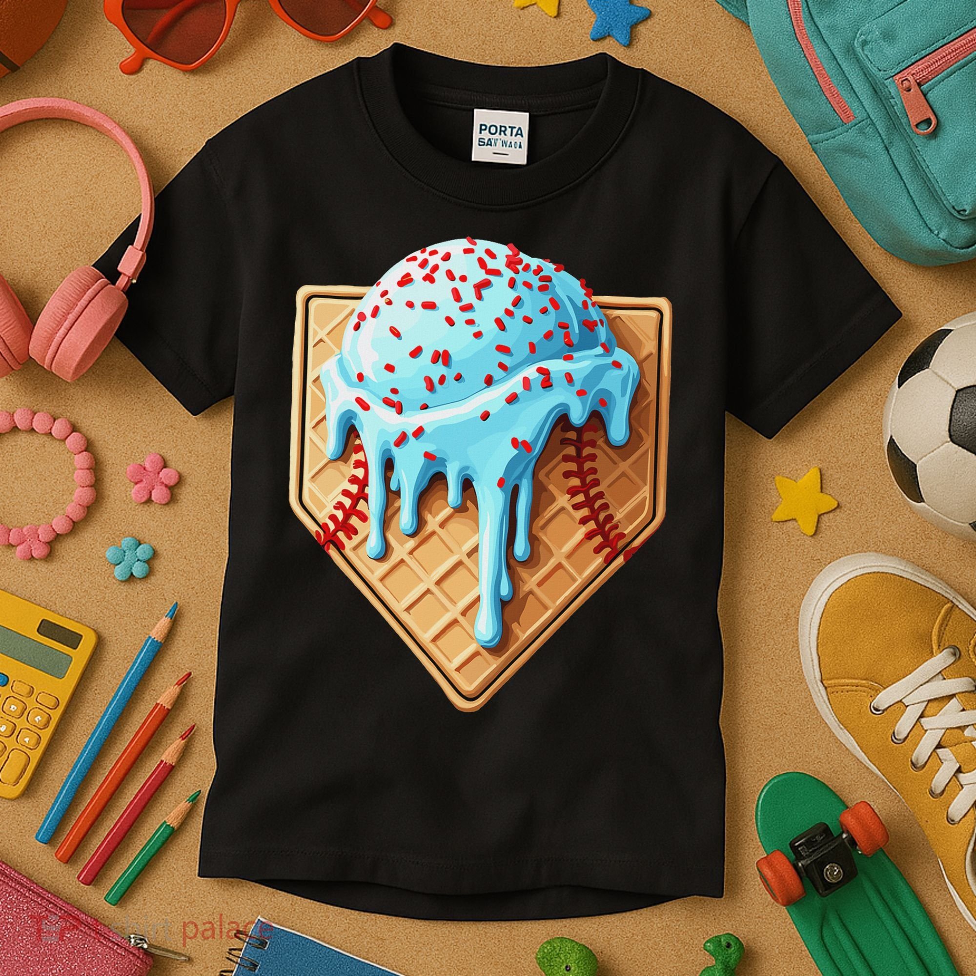 Ice Cream Baseball Drip Home Plate Dripping Kids T-Shirt