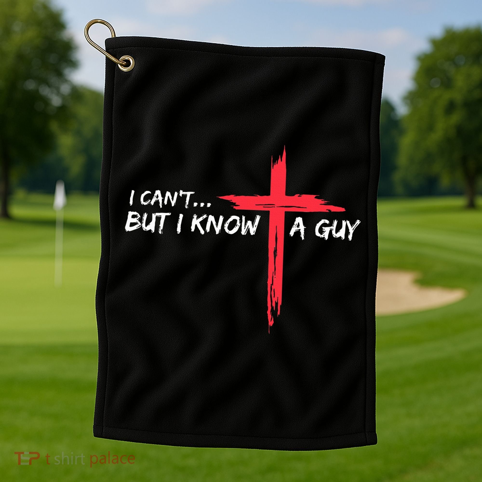 I Can't But I Know A Guy Jesus Cross Funny Christian  Golf Towel