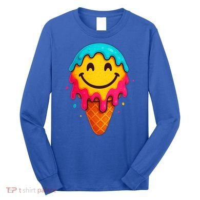 Ice Cream Cone Drip Smile Face  Long Sleeve Shirt