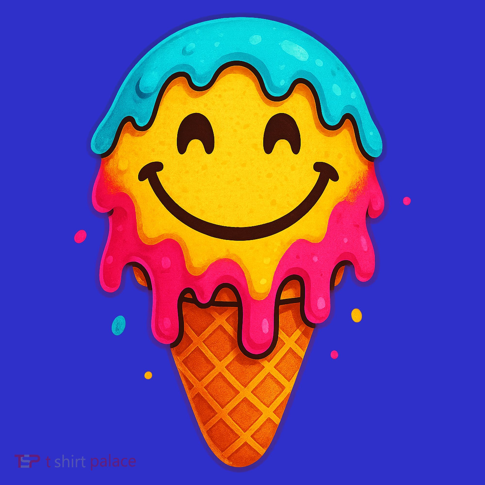Ice Cream Cone Drip Smile Face  Long Sleeve Shirt