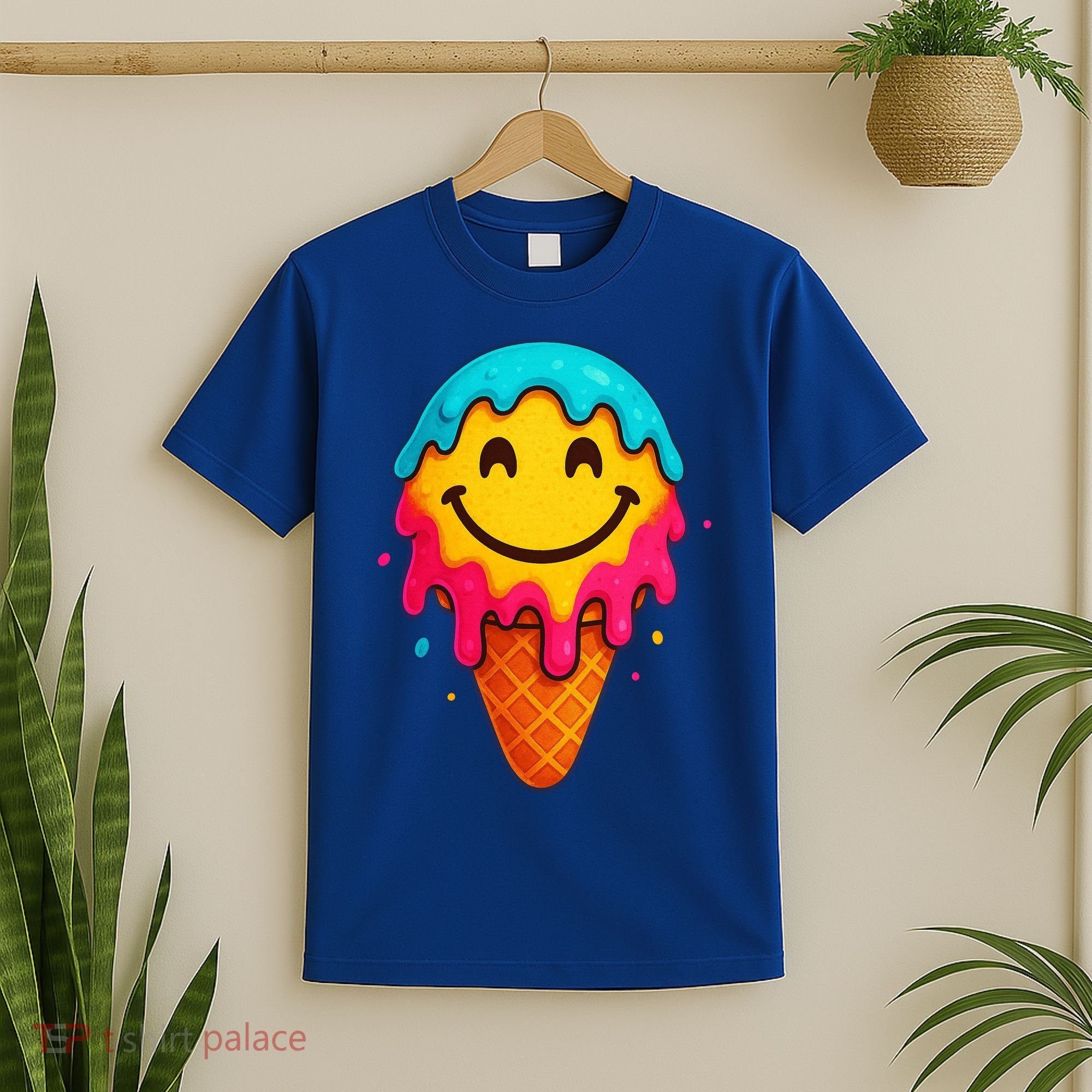 Ice Cream Cone Drip Smile Face  T-Shirt
