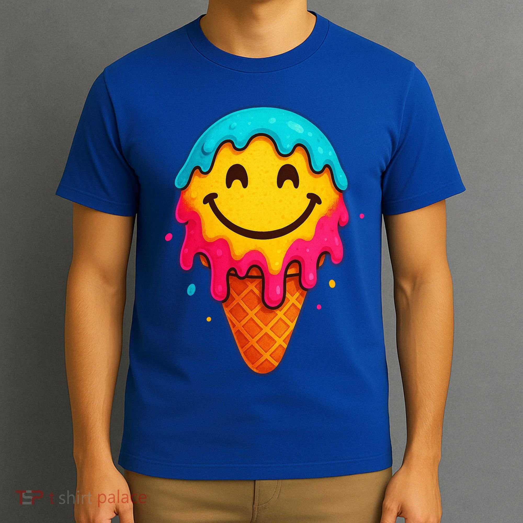 Ice Cream Cone Drip Smile Face  T-Shirt