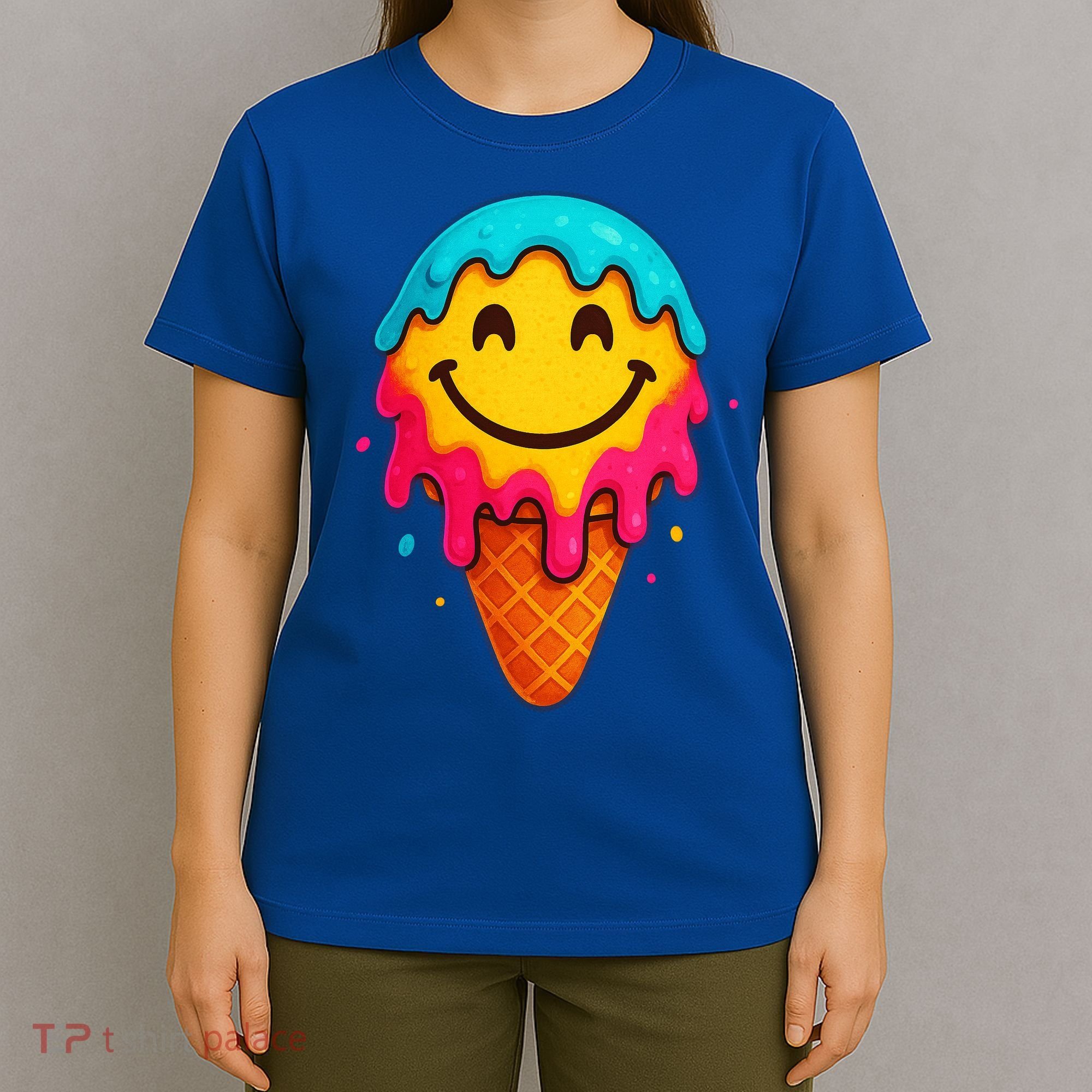 Ice Cream Cone Drip Smile Face  T-Shirt