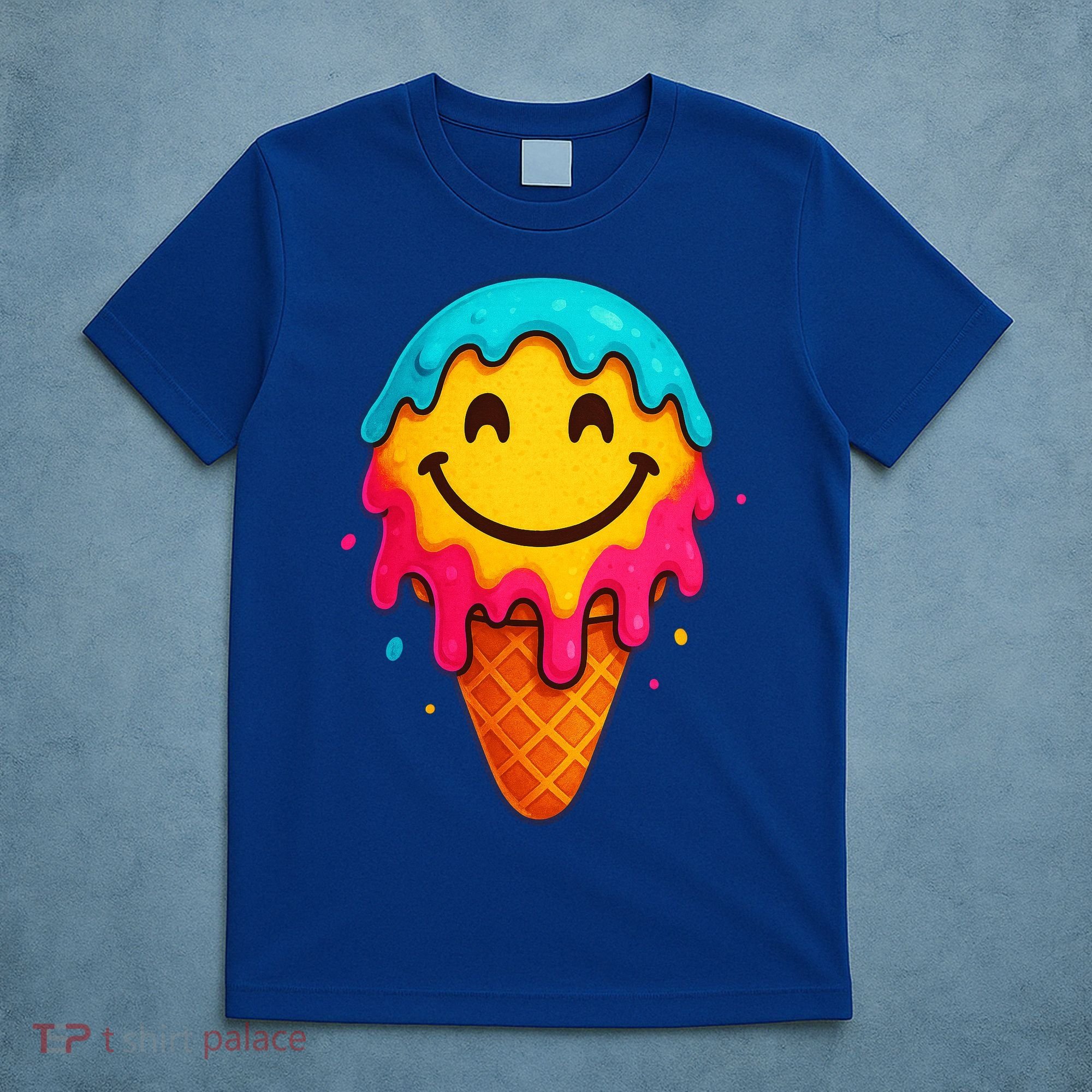 Ice Cream Cone Drip Smile Face  T-Shirt