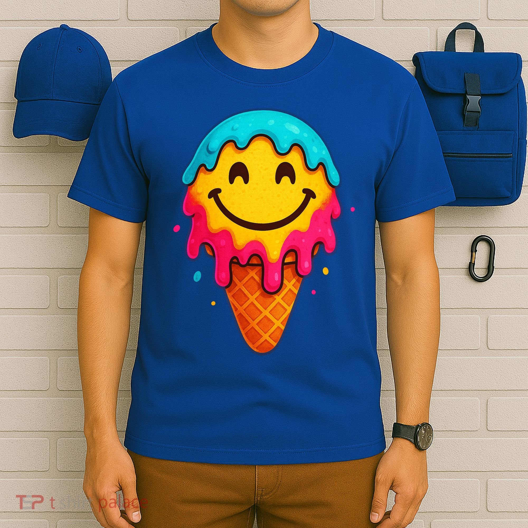 Ice Cream Cone Drip Smile Face  T-Shirt